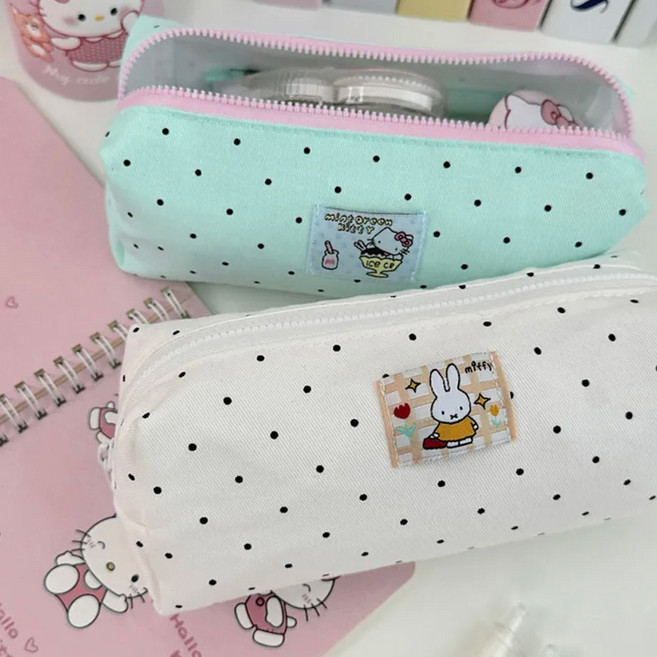 귀여운 도트 미피필통 키티필통 캐릭터필통 예쁜필통 심플필통 파우치 새학기용품, 1개, 민트그린