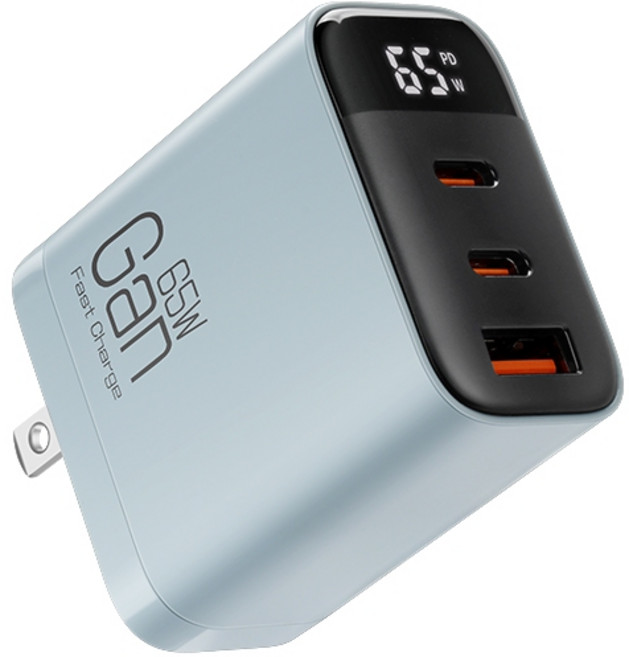QIUPAPA 65W 氮化鎵充電頭 PD 快充 Type-C USB, 1個, 藍色
