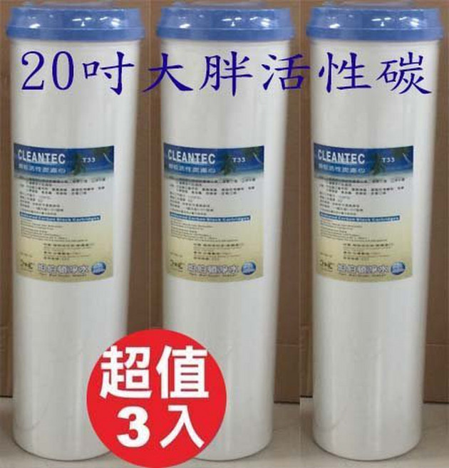 瑋潔淨水 20吋BL大胖顆粒活性碳濾心T33，全屋式水塔過濾/商業用淨水器濾芯，三入特惠, 1個