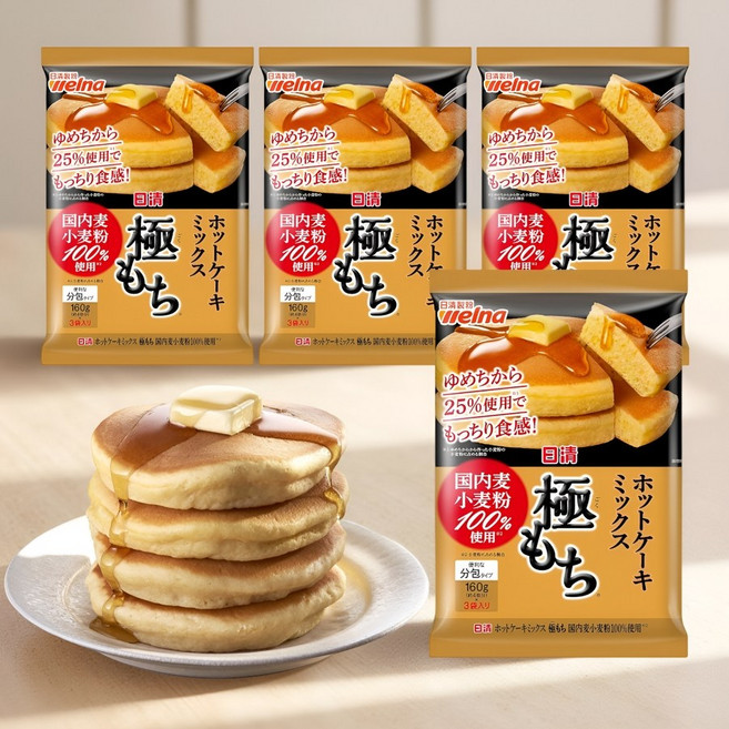 일본 닛신 웰나 보리 밀가루 핫케이크 믹스 160g 3인분 x4팩 파우더 가루