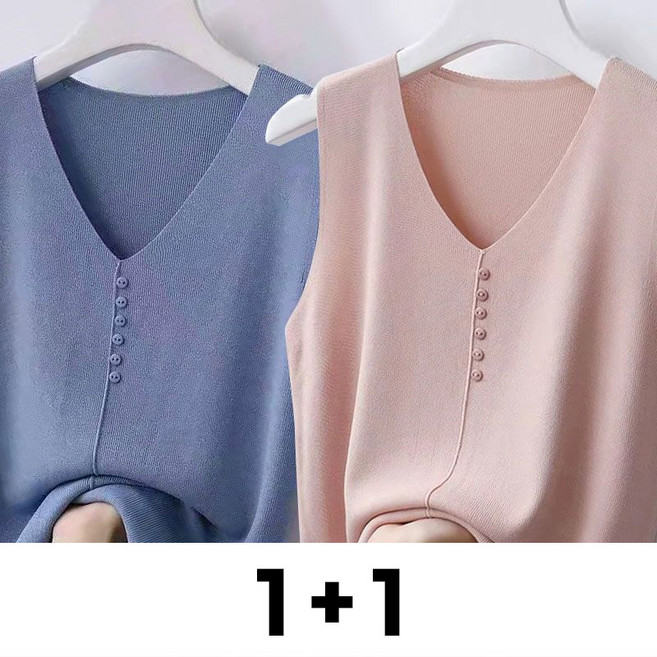메인워크 1+1 여성 빅사이즈 나시 티셔츠 여름용 냉장고 끈나시 루즈핏 기질 패션 스판 브이넥 니트 민소매 레깅스 상의 2매입