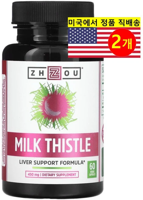 Zhou Nutrition 리버 서포트 밀크시슬 추출 포뮬러 450mg Milk Thistle Liver Support, 2개, 60정 - 쿠팡
