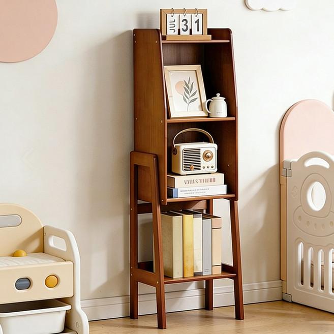 쿠리브 원목색 인테리어 책장 다용도 대나무 수납장 거실 서재 책꽂이, 월넛