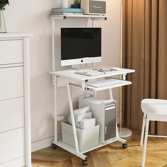 1인용 이동식 컴퓨터책상 미니 책상 작은 사무용책상+칸막이+키보드거치대, 아이보리