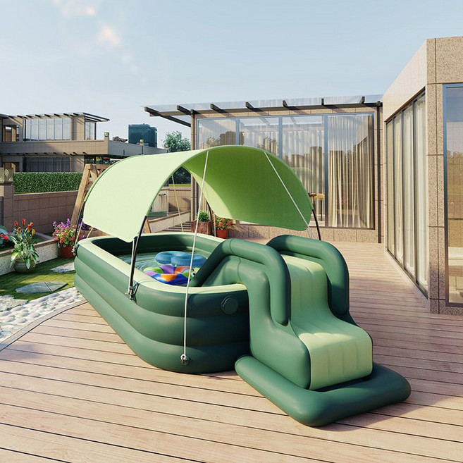 兒童自動充氣游泳池加厚遮陽嬰兒游泳桶可摺疊泳池戲水池充氣球池, 1個, 如圖