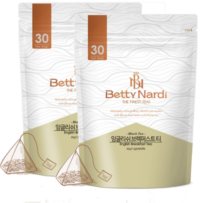 베티나르디 잉글리쉬 브렉퍼스트 티 피라미드 30티백 2개세트, 1.5g, 30개입, 2개