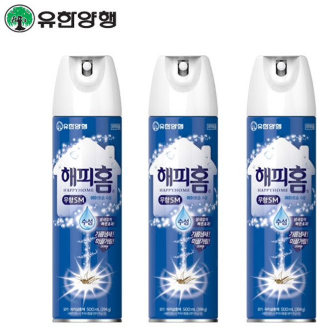 해피홈 에어로솔 무향 500mlx3개 수성 모기약 모기파리살충제, 상세 설명 참조, 3개, 500ml