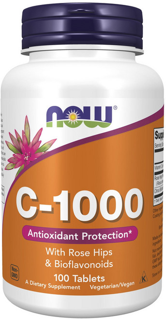 NOW Foods 維他命C-1000生物類黃酮素食膠囊 100mg, 1罐, 100錠