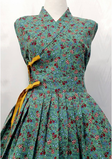 생활한복 개량한복 사이즈 추가 가능 빅사이즈 [이리스] 기모 피스타치오 철릭 원피스