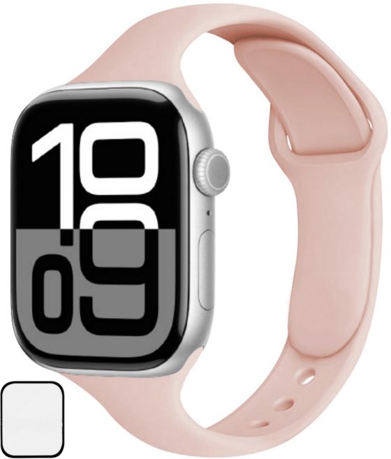 NUBASE 애플워치 호환 슬림 더블 단추 실리콘 스트랩, 핑크샌드