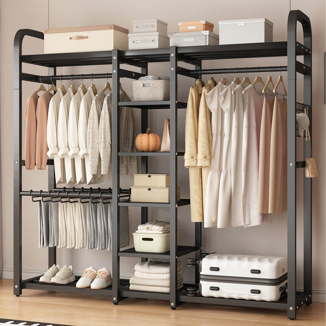 모던홈 철제 스탠드 시스템 드레스룸 행거, 블랙