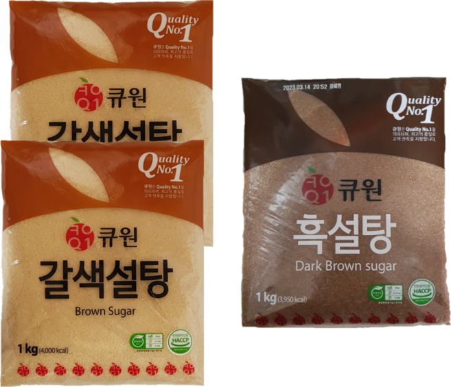 큐원 갈색설탕 1Kg x 2개 + 흑설탕 1Kg x 1개 총 3KG