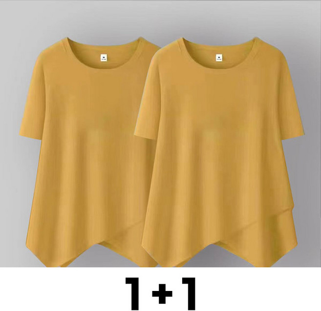 메인워크 1+1 중년 여성 빅사이즈 라운드넥 반팔 티셔츠 여름용 엄마옷 냉장고 루즈핏 솔리드 이너 패션 오버핏 하객룩 시크 이너 티 2매입