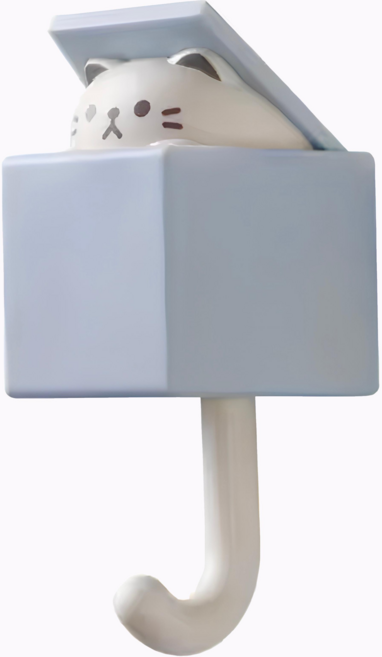 [Bunny Kitty Club] 무타공 고양이 병아리 벽걸이 후크, 1개, 블루 고양이