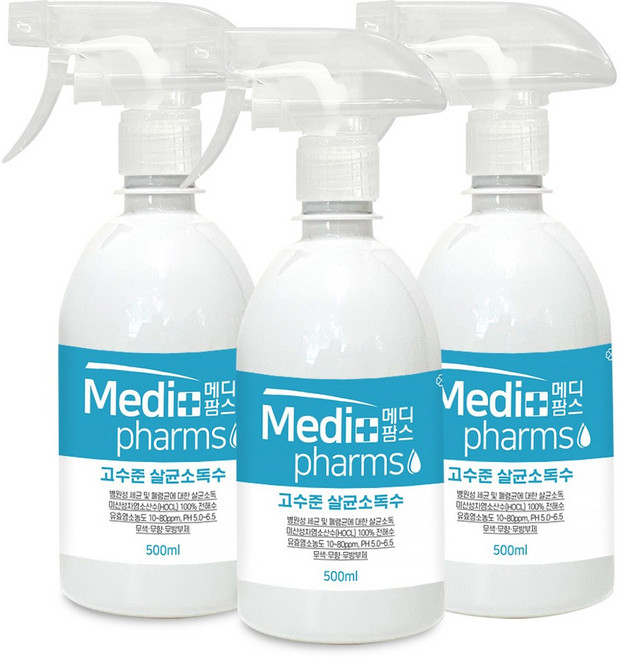 크로바 메디팜스 뿌리는소독제 500ml 미산성차아염소산수 살균소독제, 3개