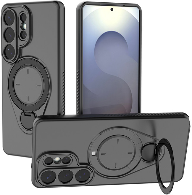 갤럭시 S26 Ultra 360도 회전 링스탠드 케이스 맥세이프 호환 충격방지 카메라 보호 아머 케이스, black, 1개