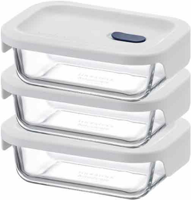 락앤락 탑클라스 실리콘뚜껑 유리밀폐용기 [+가쯔 전자렌지 용기 1P] 세트 냉동밥보관용기 내열유리 반찬통 오븐글라스, 직사각 380ml, 3개