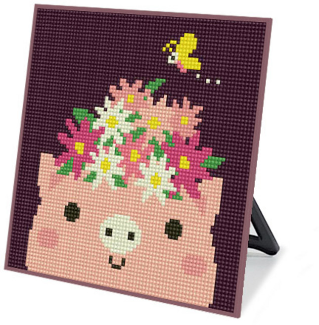 보석십자수 캐릭터 십자수 큐트 액자 그림 비즈 세트 스탠드형 20x20, DS41_(소)꽃돼지, 1개