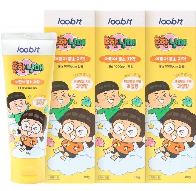 흔한남매 어린이 고불소 치약 과일맛, 80g, 3개