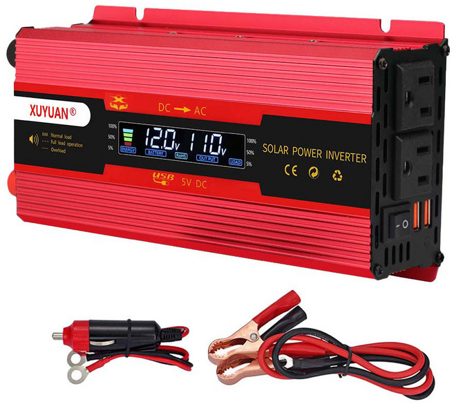 XUYUAN 轉110V雙插頭車載逆變器 雙插座設計 內建USB充電 安全可靠, 12V/24V旭緣紅4000W通用款, 1個