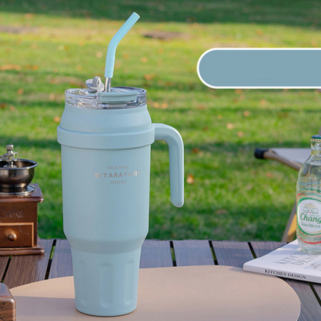 FOCUS 빅메가1400ML 초대용량 텀블러 듀얼음수 이중진공 빨대 보온 보냉 스텐 콜드컵, SITARAYURI1400텀블러-블루, 1개