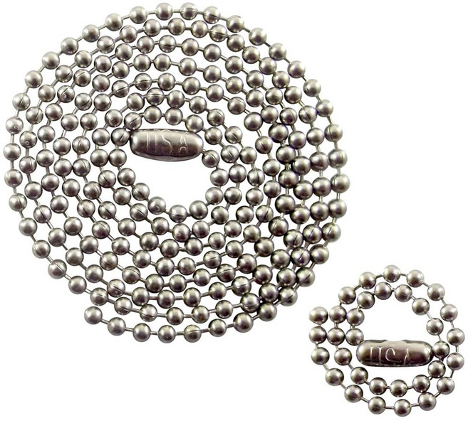 스테인리스 스틸 군견 태그 체인 세트 27인치 및 4.5인치 볼 체인 2.4mm #3 사이즈, [ 998949 ] 스테인리스 스틸 밀리터리 도그 태그, 1개