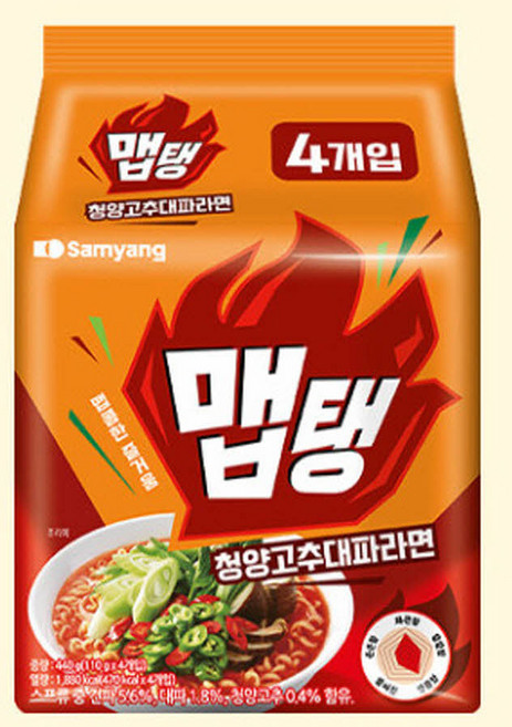 [G2L] 삼양 맵탱 청양고추대파라면 야채 육수 매운 봉지 라면 4개 탕비실 회사, 1팩