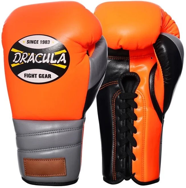 드라큘라 천연 가죽 복싱 글러브 프로페셔널 무에타이 무술 훈련용 로프 레이스 핸드 남녀 공용, 주황색 10온스, 1개