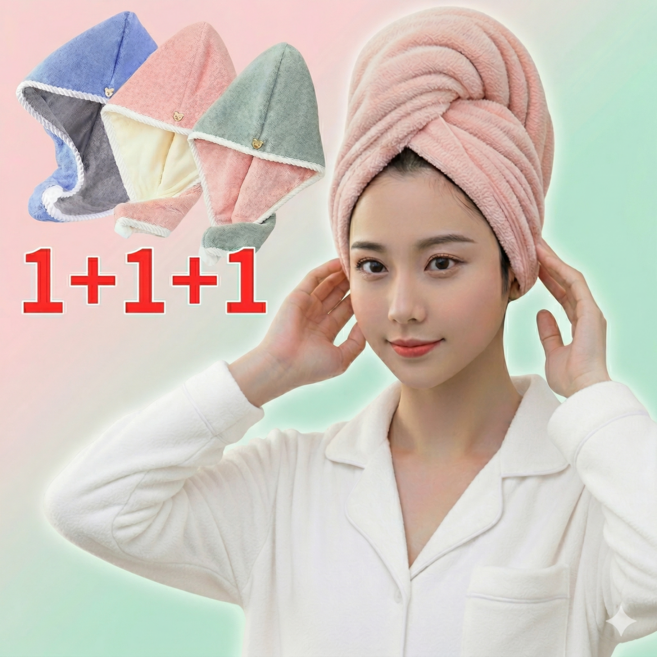 모노리우 머리 빨리 마르는 헤어 드라이 타올, 3개, 핑크+그린+블루