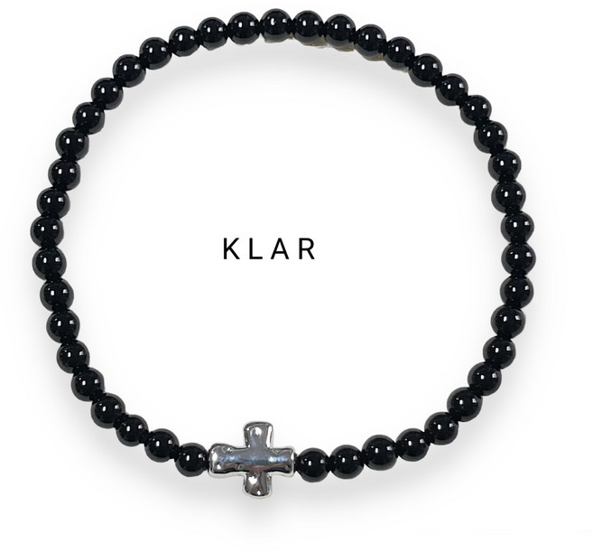 클라(KLAR) 천연 유광오닉스(Onxy) 백십자가 팔찌 (4미리)