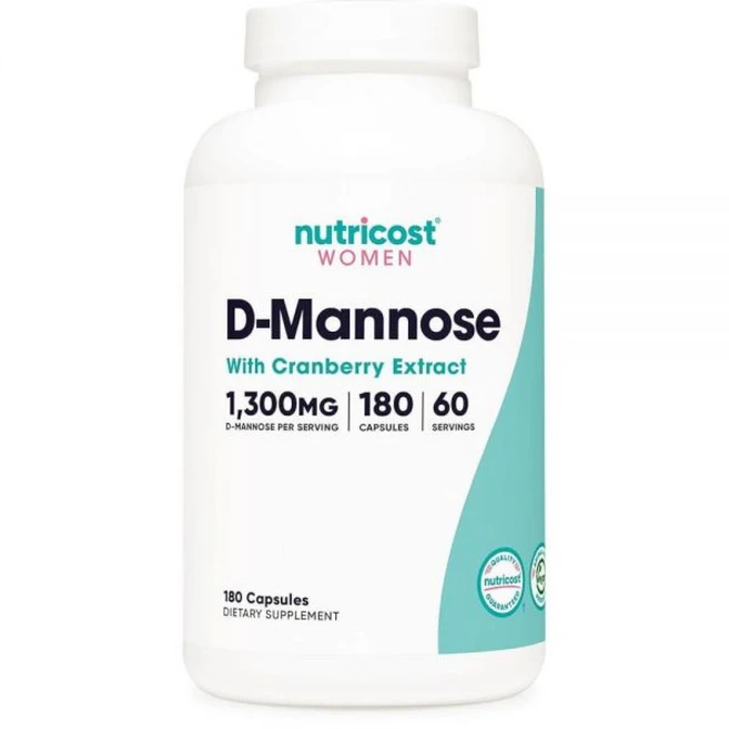 Nutricost D-Mannose 1300mg 여성용 크랜베리 추출물 함유 25 000mg 1회 제공량당 50:1 추출물 500mg 병당 60회 분량용 180캡슐 - 비, Nutricost D-Mannose 1300mg, 여성 - 쿠팡