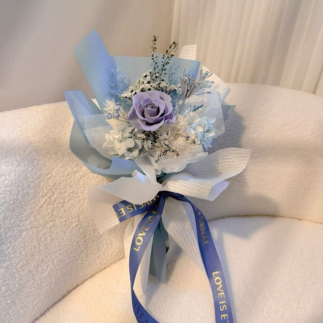 大地農園 永生花花束 日本進口不凋花 附手提袋 畢業情人節母親節禮物 藍月微光, C.藍月微光