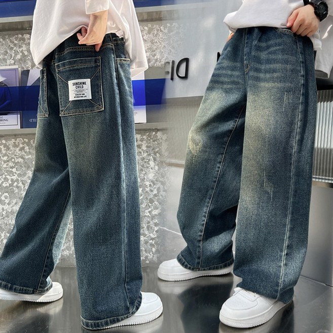 후앤데님와이드팬츠 초등 남아 주니어 통청바지 봄가을 긴바지 초등여아 청바지