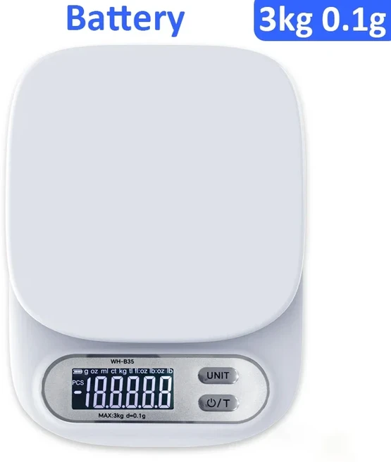 7kg 1g 3kg 0.1g 디지털 주방 저울 홈 LCD 전자 저울 배터리/충전식 계량 저울 다중 단위 계량 저울, 02 3kg-Battery, 1개