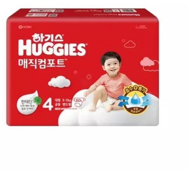 하기스 하기스 New 매직컴포트 밴드형 기저귀 4단계 남여공용 대형 60P, 60매