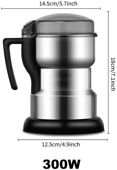 곡물 분쇄기 커피 그라인더 전기 연마기 스테인리스 스틸 고출력 시리얼 견과류 콩 향신료 그라인딩 모드 주방용 카페 블렌더, [03] 300W 300ML, [01] 미국