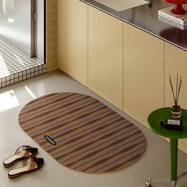 하우쏠 스트라이프 빨아쓰는 욕실 주방 규조토 발매트 2개세트, 2개, 모카브라운