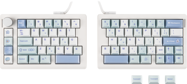 EPOMAKER 에포메이커 Split70 70배열 좌우 분리형 유무선 기계식 키보드 인체공학적 앨리스 레이아웃 VIA/QMK, 화이트 블루, 위스테리아 리니어축 V2, 제조사축