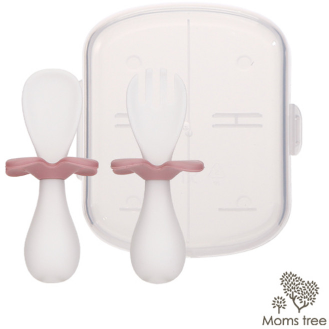 맘스트리 유아용 플라워 스푼포크 세트, 화이트, 1세트