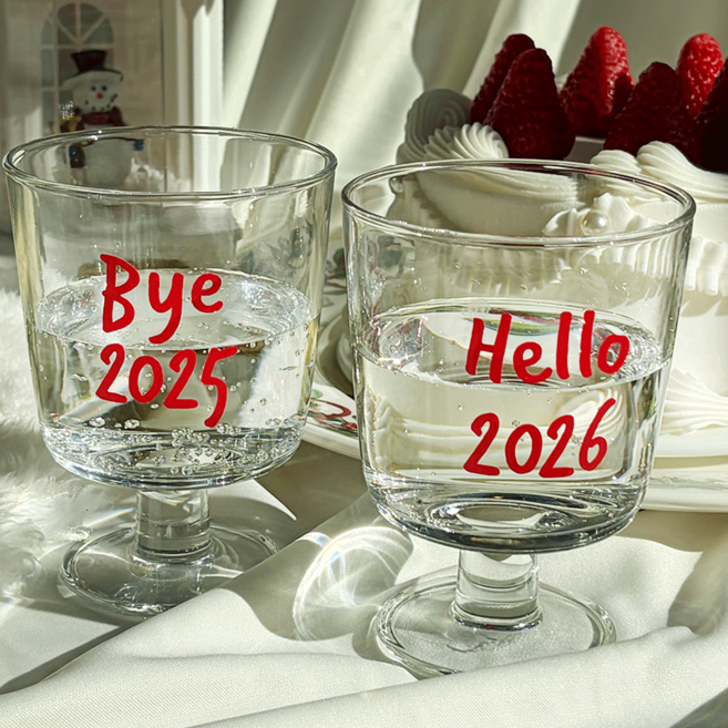 포포샵 와인잔 레터링 데코 스티커 크리스마스 연말 홈 파티 생일 기념일 브라이덜 샤워 4개입, 05.헬로바이, 레드