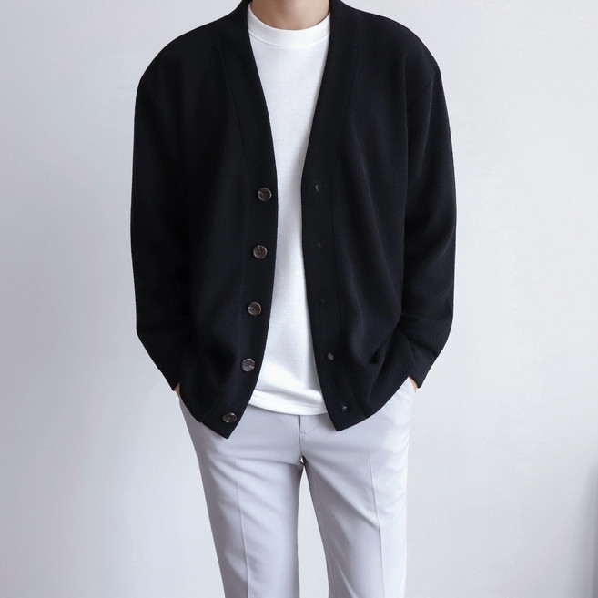 더베이직샵 오버핏 두께감 UP 골지 브이넥 베이직 니트 기본 가디건