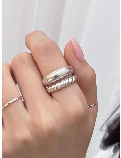 All Silver 925 진토닉 은반지 2줄 레이어드 꽈배기 두줄 캐쥬얼 굵은 오픈링