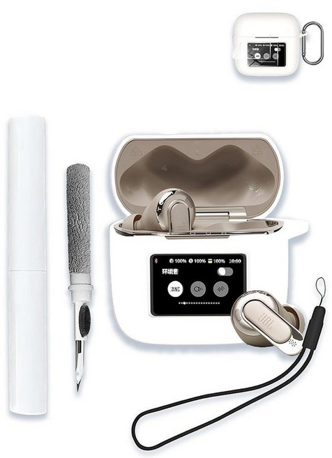 JBL Tour Pro 3용 케이스 - 트루 와이어리스 노이즈 캔슬링 이어버드 WUNIAK 소프트 실리콘 보호 휴대용 스크래치 충격 방지 2팩 액정보호필름 및 클리너 키트, 화이트, 1개