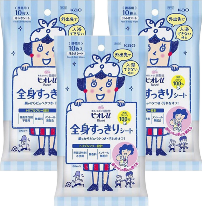 비오레 U 전신 깔끔 시트 휴대용 10개입, 3개