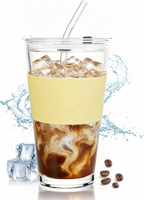 뚜껑과 빨대가 포함된 Birity 16oz 유리컵 유리 텀블러 및 뚜껑 재사용 가능한 스 커피 컵 차 주스 스무디 집 사무실 여행에서 뜨겁거나 차가운 음료를 마실 수 있는 메이슨, 16 oz 1 pcs
