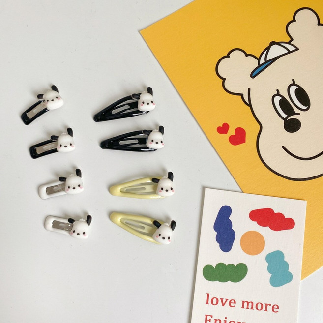 포차코 강아지머리핀 강아지삔 똑딱핀 4개, 3cm 옐로우