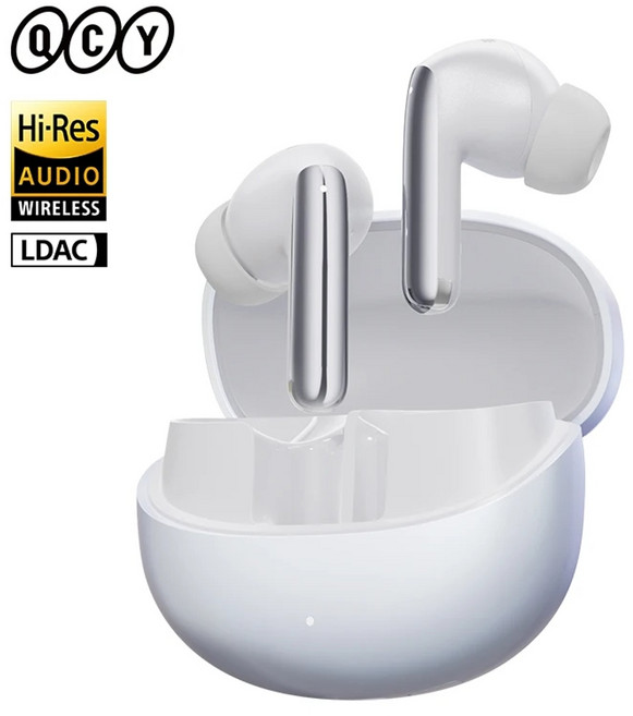 QCY 멜로버즈 프로 ANC 블루투스5.3 무선이어폰 46dB 하이브리드 노이즈캔슬링 LDAC 고해상도 6마이크 34시간 재생 터치감지 충전케이스 포함, 멕시코, WHITE