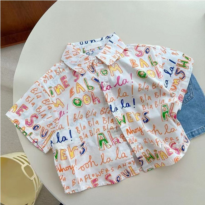 Annie 男童花襯衫上衣 兒童短袖短褲 套裝