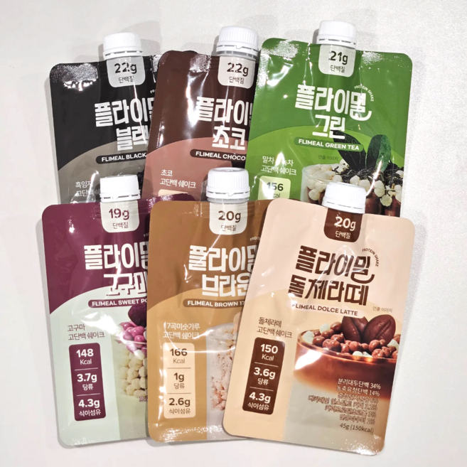 단백질 쉐이크 45g 6팩 스타터패키지 [돌체라떼 브라운 그린 고구마 초코 블랙]플라이밀, 2세트