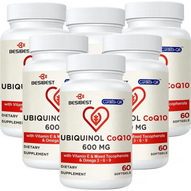 Besibest 600mg 유비퀴놀 CoQ10 비타민E 오메가369 (60캡슐), 6개 - 쿠팡